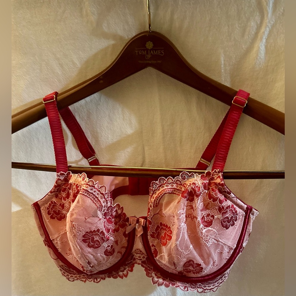 Soma Flirtation 36D Balconet Peony Ruby Chantilly Lace Retro Bra Pink Red NWT